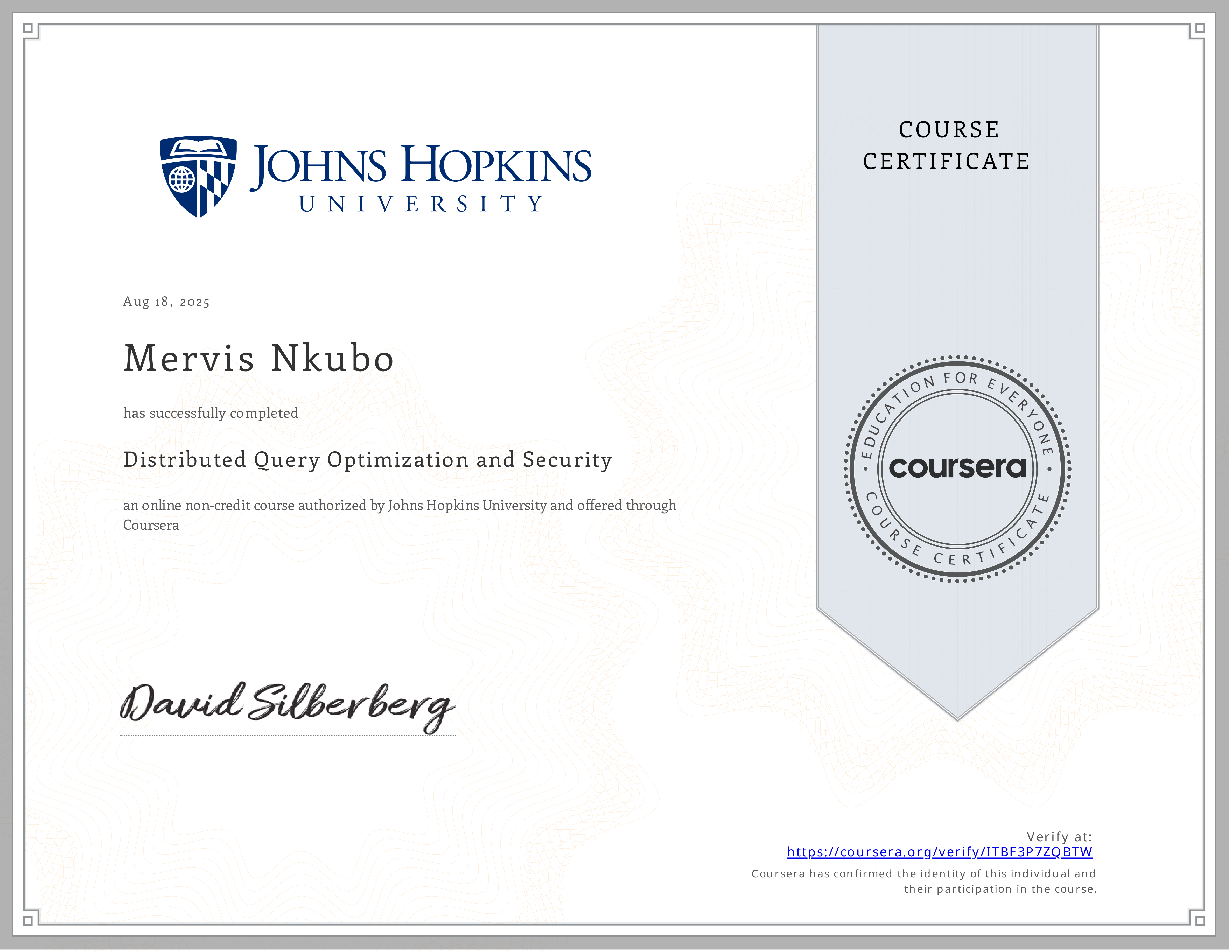 Database Certificate